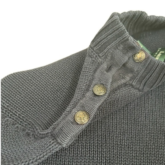VINTAGE LAUREN RALPH LAUREN NAVY BLUE KNIT 4-BUTTON COLLARED SWEATER, SIZE L - Picture 5 of 8